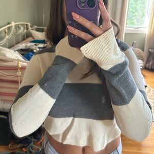 A.L.C. 100% Wool Cream and Grey Striped Sweater (Small)